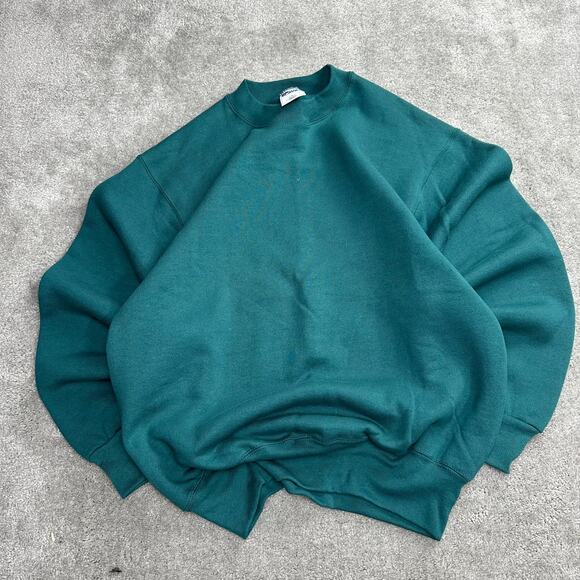 Vintage Pro Player Green Blank Crewneck Sweatshirt Size Medium Made in USA 1990s - Picture 1 of 4